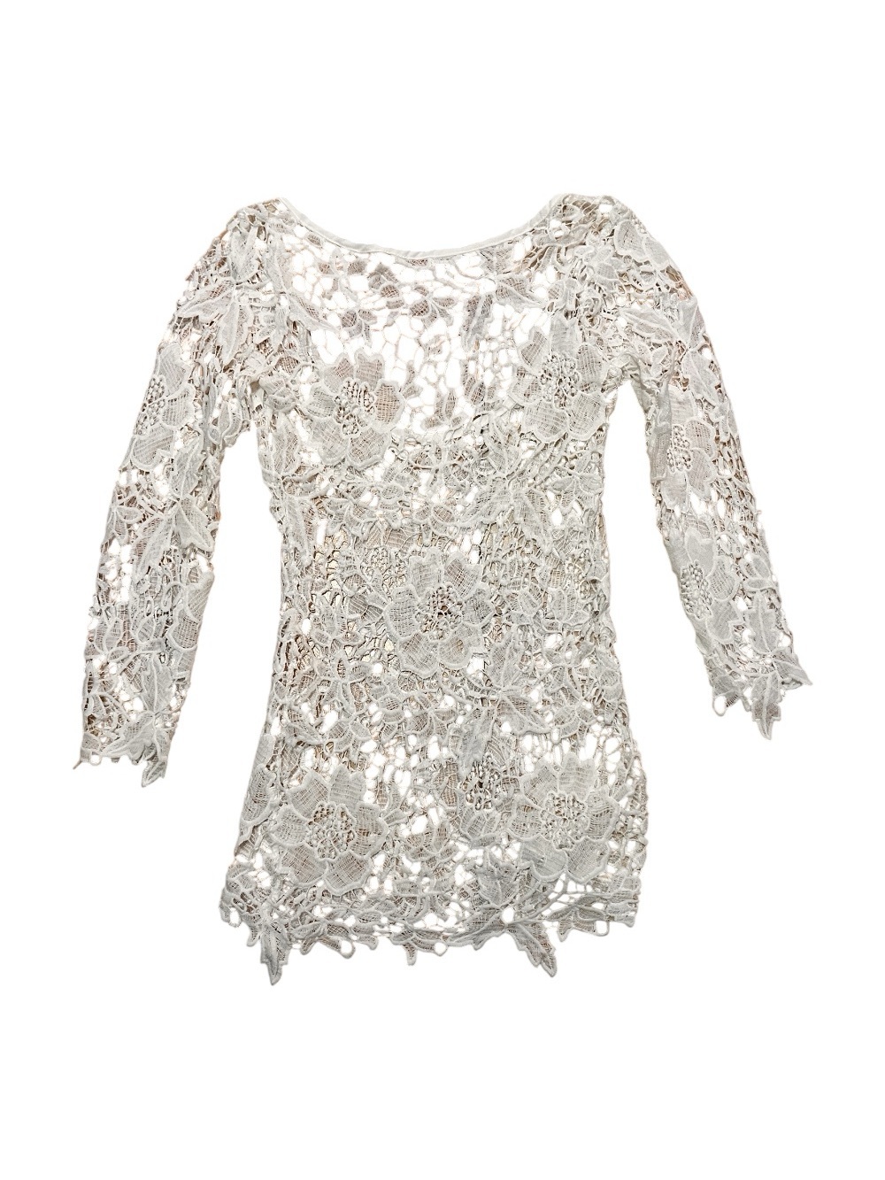 White lace long sleeve open back top